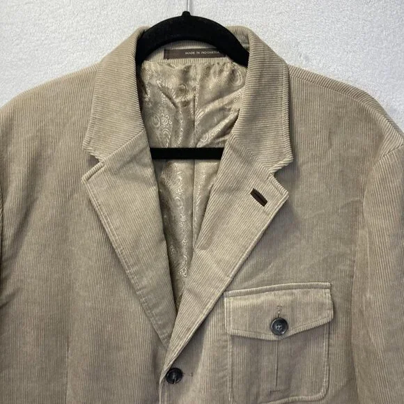 Vintage Tasso Elba Corduroy Safari Blazer Jacket RARE Mens Large L Elbow Patches